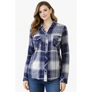 Rails Womens Blouse  Plaid Button Up Shirt White Blue Gray Long Sleeve Medium
